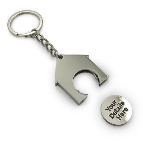 House shaped trolley keychain 35x39x4mm with your logo Einkaufswagen Schlüsselanhänger in Hausform 35x39x4mm mit individuellem Logo image