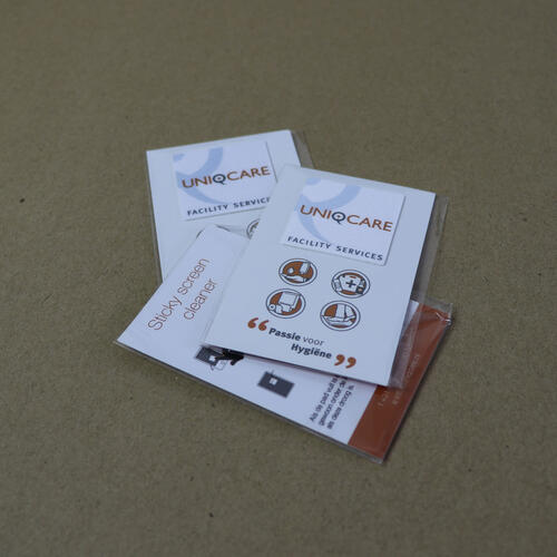 Medium-sized sticky screen cleaners with custom made print image